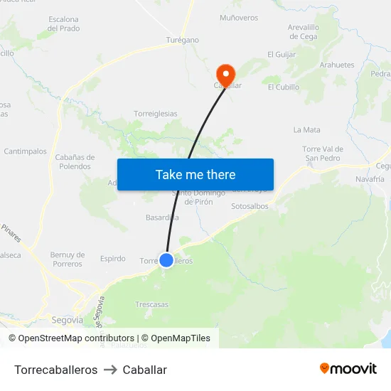 Torrecaballeros to Caballar map