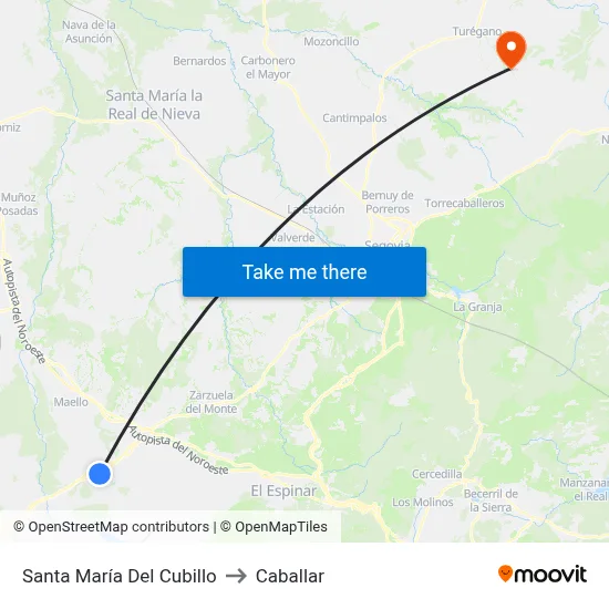 Santa María Del Cubillo to Caballar map