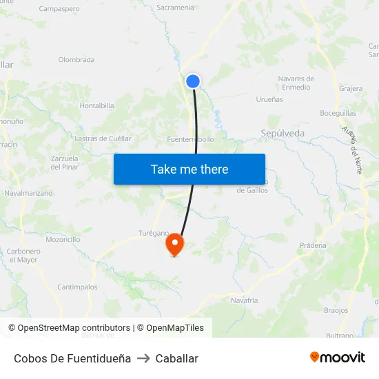 Cobos De Fuentidueña to Caballar map