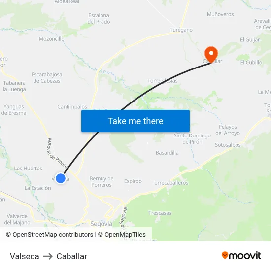Valseca to Caballar map