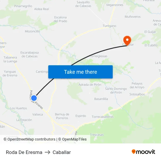 Roda De Eresma to Caballar map