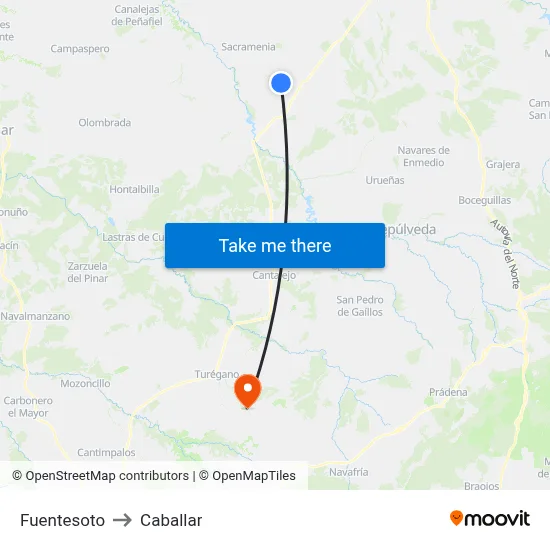 Fuentesoto to Caballar map