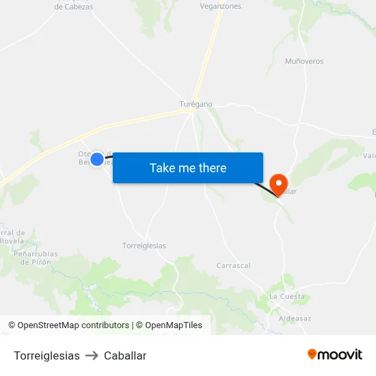 Torreiglesias to Caballar map