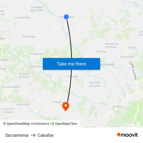 Sacramenia to Caballar map