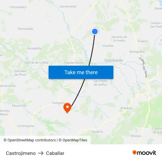 Castrojimeno to Caballar map