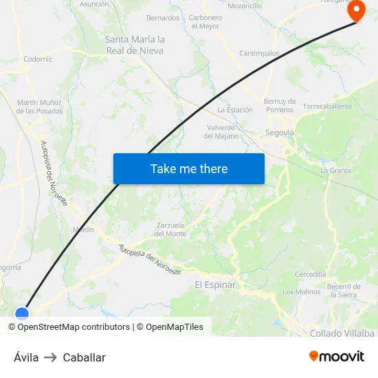 Ávila to Caballar map