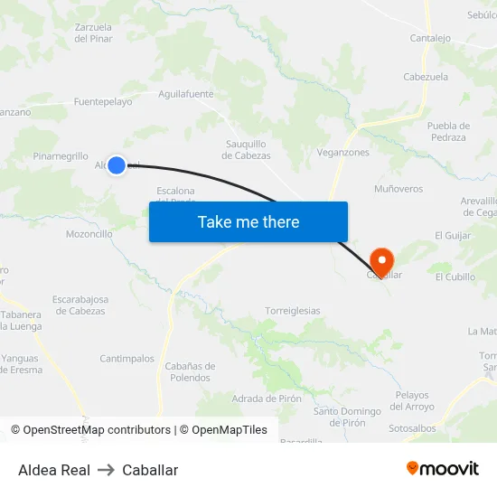 Aldea Real to Caballar map