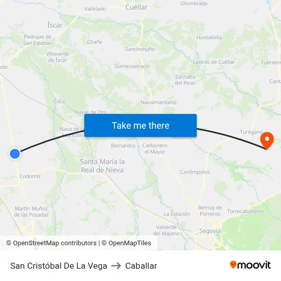 San Cristóbal De La Vega to Caballar map