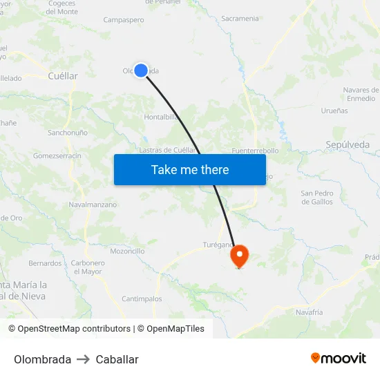 Olombrada to Caballar map
