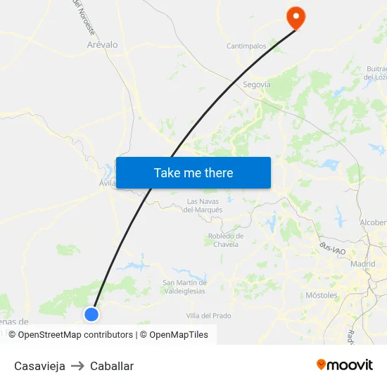 Casavieja to Caballar map