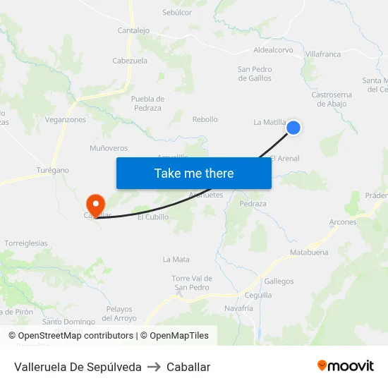 Valleruela De Sepúlveda to Caballar map