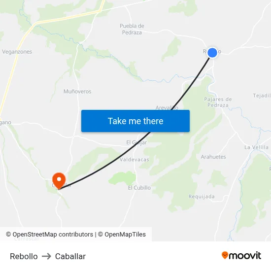 Rebollo to Caballar map
