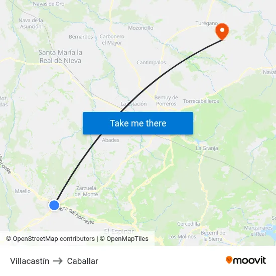Villacastín to Caballar map