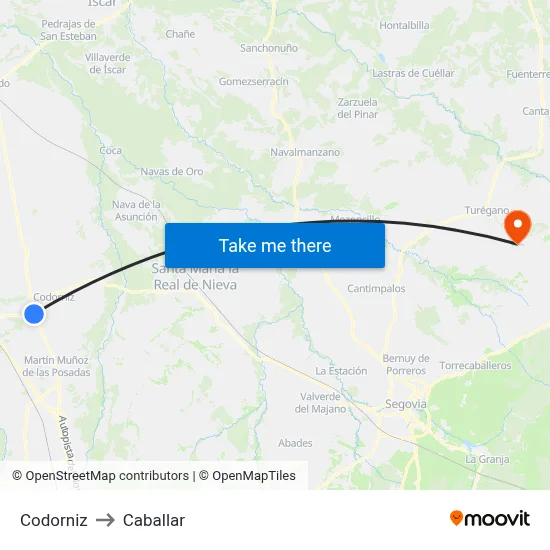 Codorniz to Caballar map