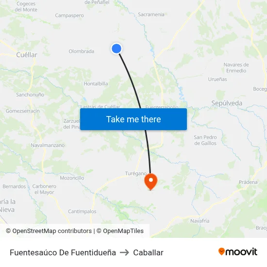 Fuentesaúco De Fuentidueña to Caballar map