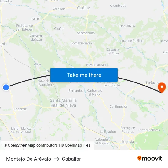 Montejo De Arévalo to Caballar map