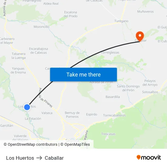 Los Huertos to Caballar map