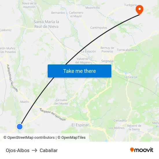 Ojos-Albos to Caballar map