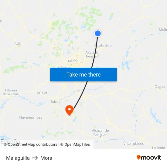 Malaguilla to Mora map