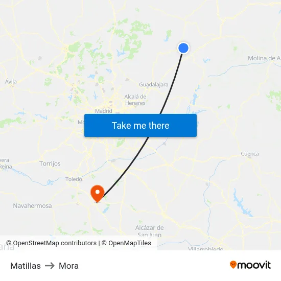Matillas to Mora map