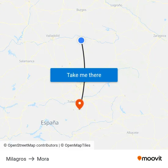 Milagros to Mora map