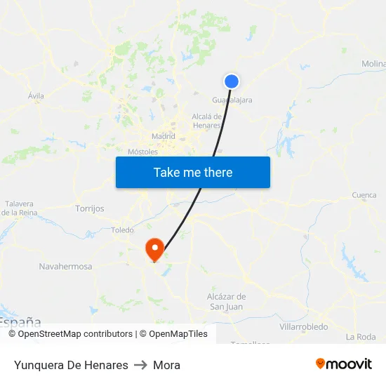 Yunquera De Henares to Mora map