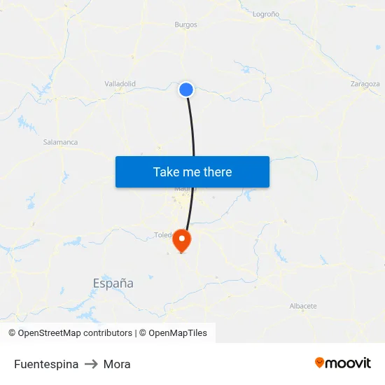 Fuentespina to Mora map