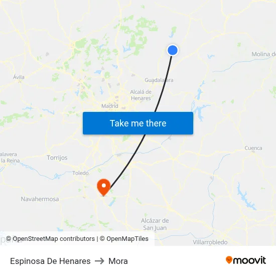 Espinosa De Henares to Mora map