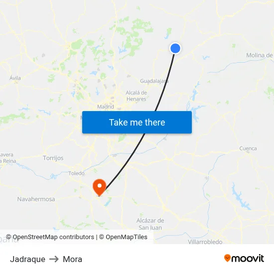 Jadraque to Mora map