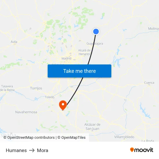 Humanes to Mora map
