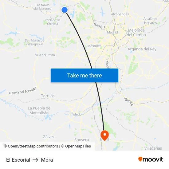 El Escorial to Mora map
