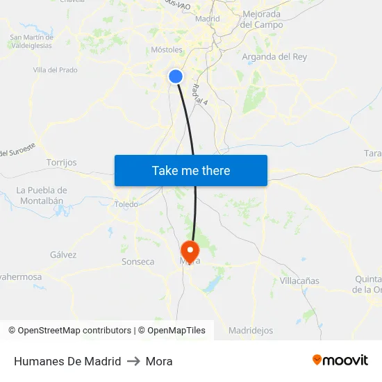 Humanes De Madrid to Mora map