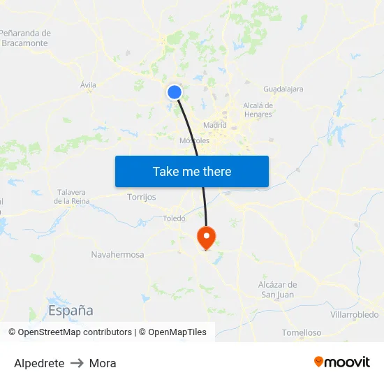 Alpedrete to Mora map