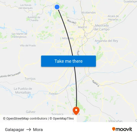 Galapagar to Mora map