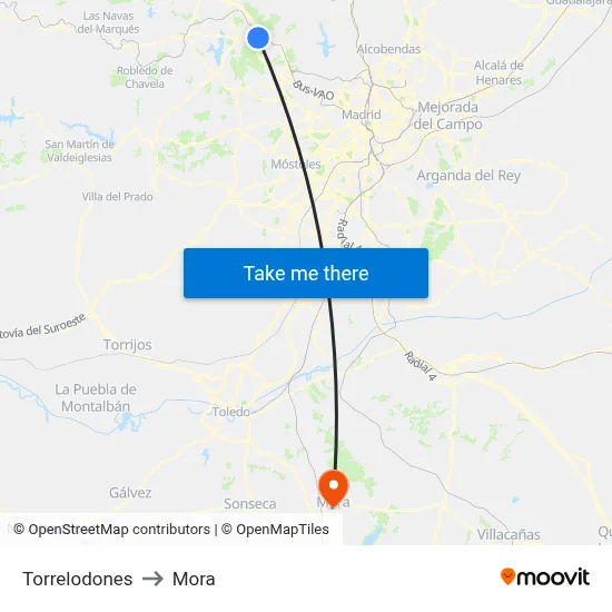 Torrelodones to Mora map