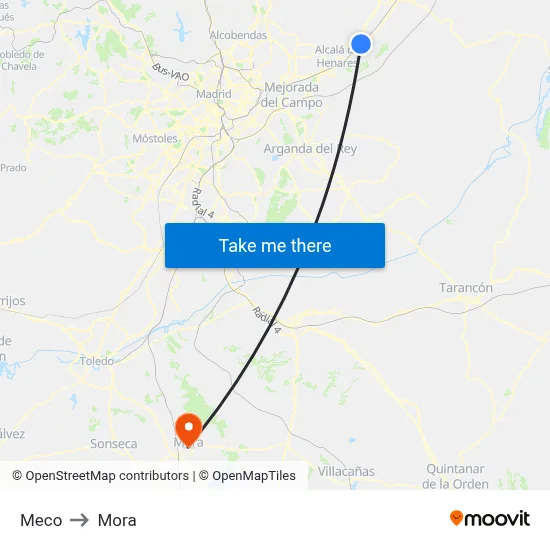 Meco to Mora map