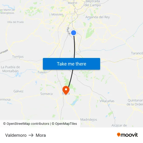 Valdemoro to Mora map
