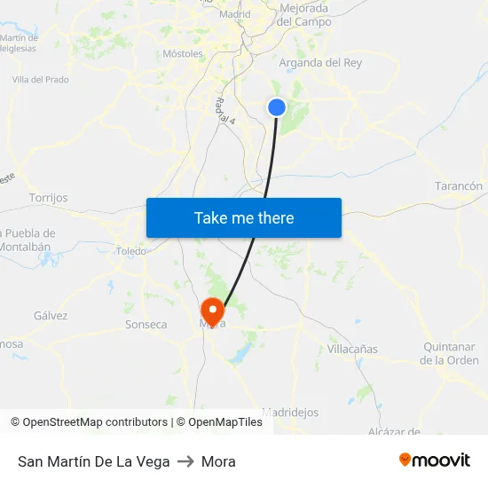 San Martín De La Vega to Mora map