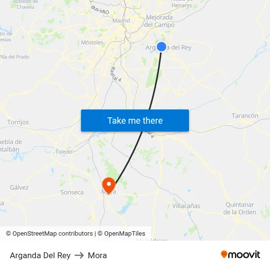 Arganda Del Rey to Mora map
