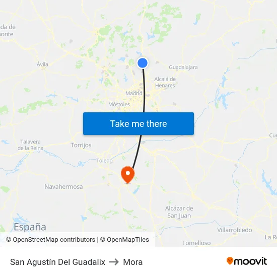 San Agustín Del Guadalix to Mora map