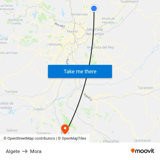 Algete to Mora map