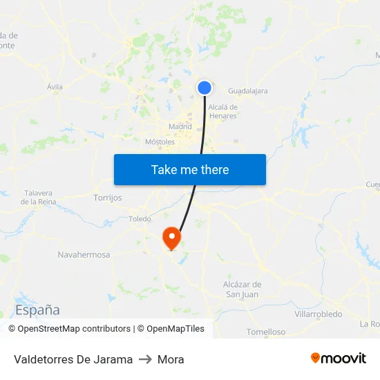 Valdetorres De Jarama to Mora map