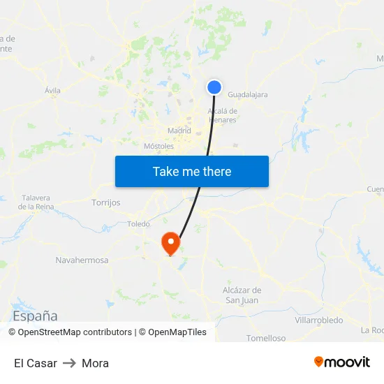 El Casar to Mora map