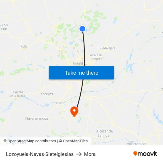 Lozoyuela-Navas-Sieteiglesias to Mora map