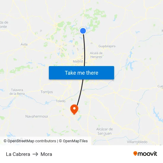La Cabrera to Mora map