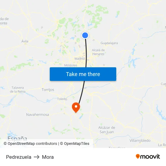 Pedrezuela to Mora map