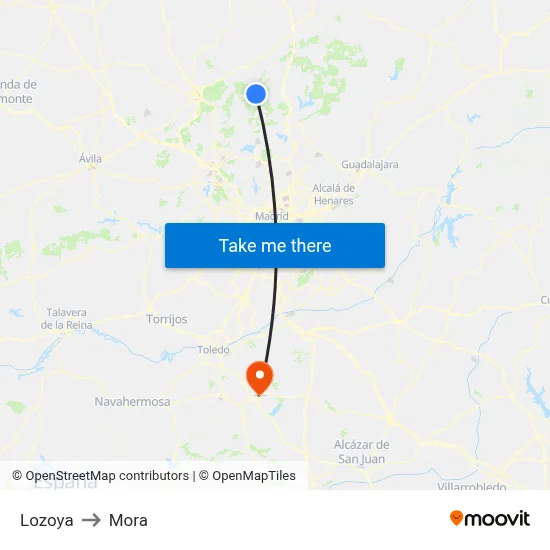 Lozoya to Mora map