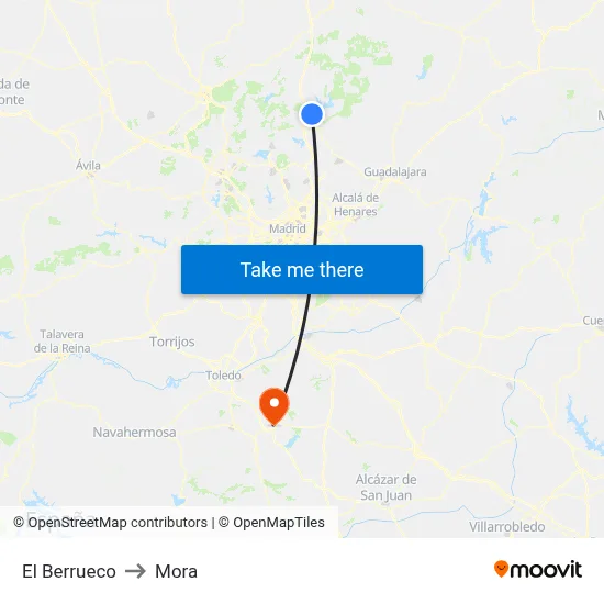 El Berrueco to Mora map