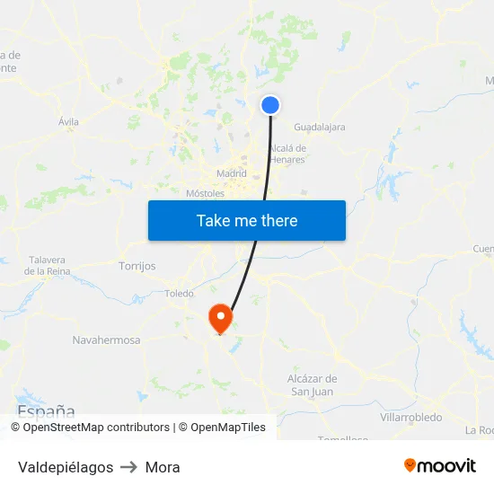 Valdepiélagos to Mora map