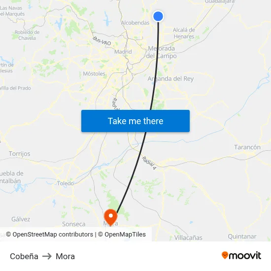 Cobeña to Mora map